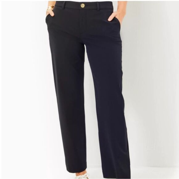 🔥 Lilly Pulitzer travel trouser upf 50+ Black Chinos Sz 2 New - Picture 11 of 13